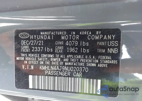 2022 Hyundai Elantra Hybrid Limited from USA, damaged, VIN KMHLN4AJ9NU020370